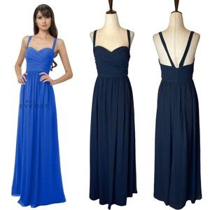 Bill Levkoff Blue Sweetheart Neckline Criss Cross Bodice Fit and Flare Gown 6